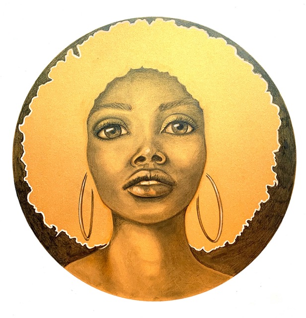 'Golden' Mixed media on paper, framed in white. 40x40cm