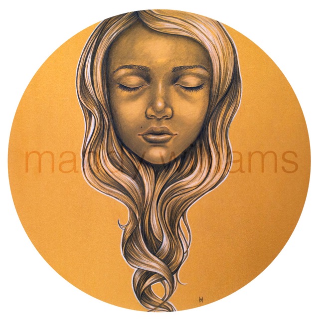 'Sleeping Beauty' Mixed media on paper, framed in white. 40x40cm